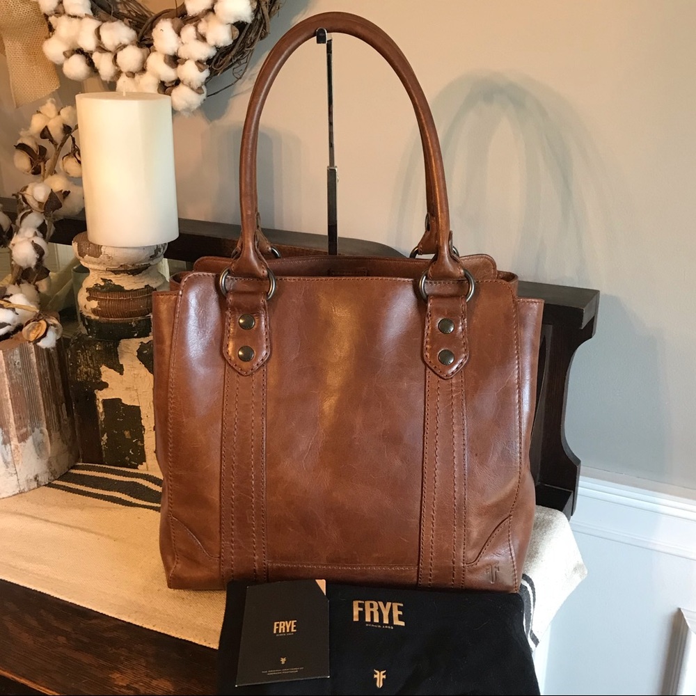 Frye Melissa Leather Cognac Brown Tote Shoulder Bag Retail $398